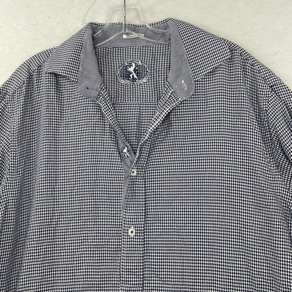 Bugatchi Mens Button Up Dress Shirt Size XL Shaped Fit Houndstooth Plaid - Picture 14 of 16